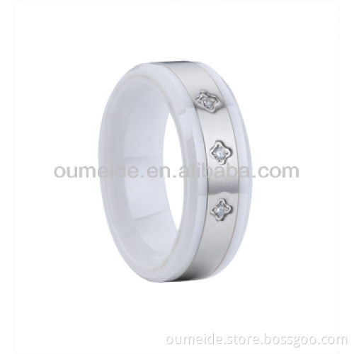 3 stones steel zirconia ceramic ring